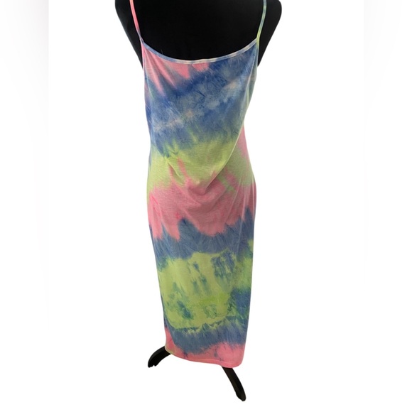 Tie Dye pink, blue, neon yellow, Fitted Dress,Spaghetti straps, Summer, Large - Picture 6 of 9